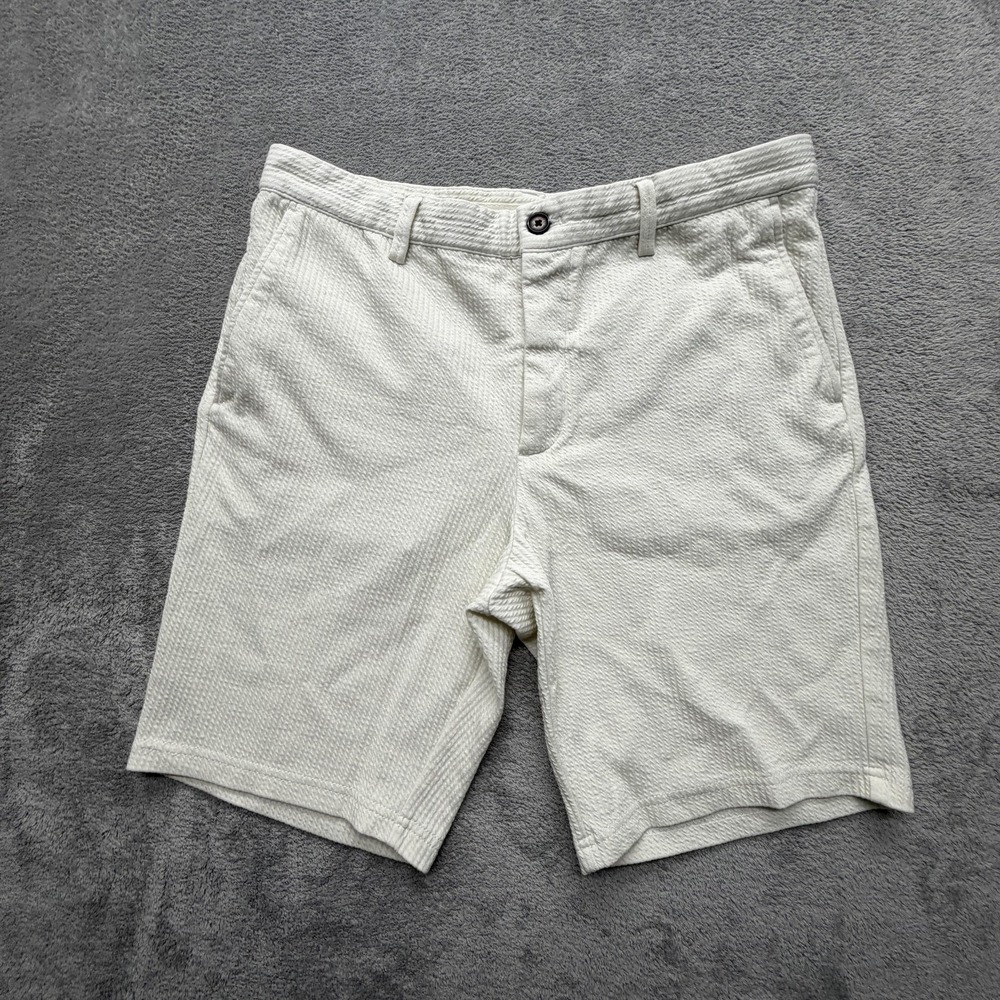 Zara Shorts Mens L White Canvas Chino Flat Front Stretch Pockets 11 Inseam